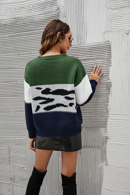 Color Block Animal Print Sweater