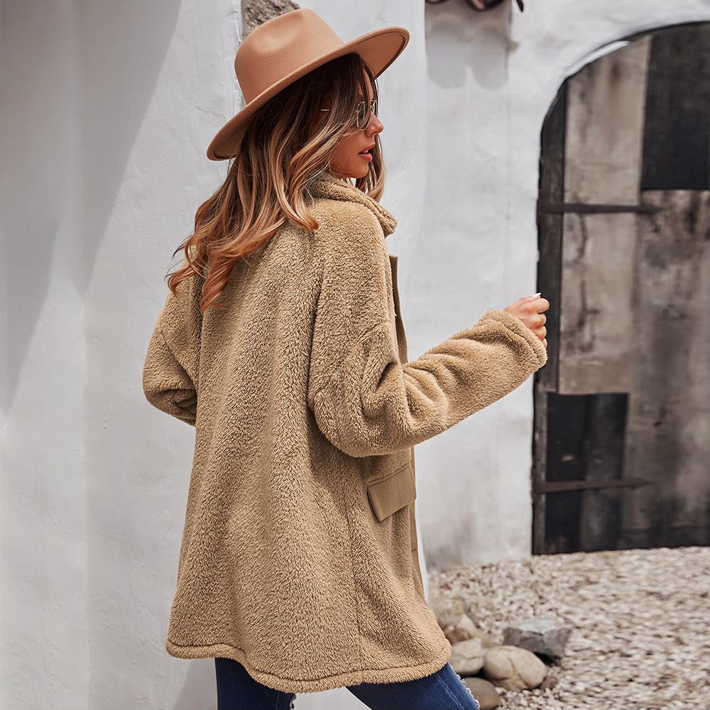 Contrast Button Teddy Coat