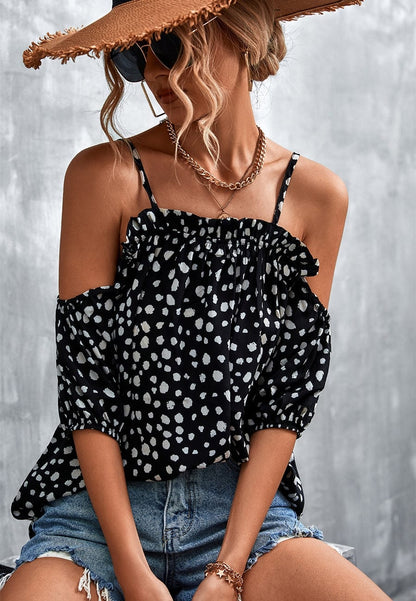 Cheetah Print Cold Shoulder Blouse