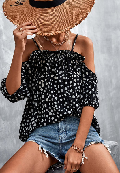 Cheetah Print Cold Shoulder Blouse