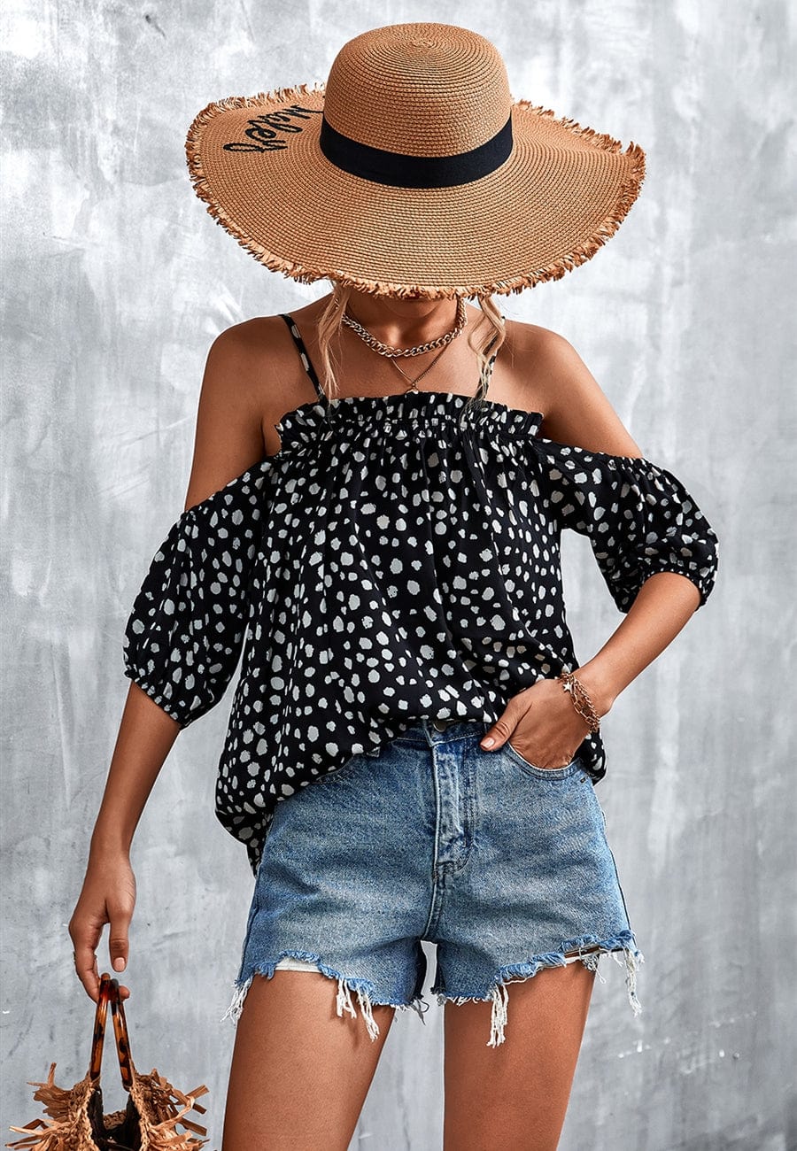 Cheetah Print Cold Shoulder Blouse