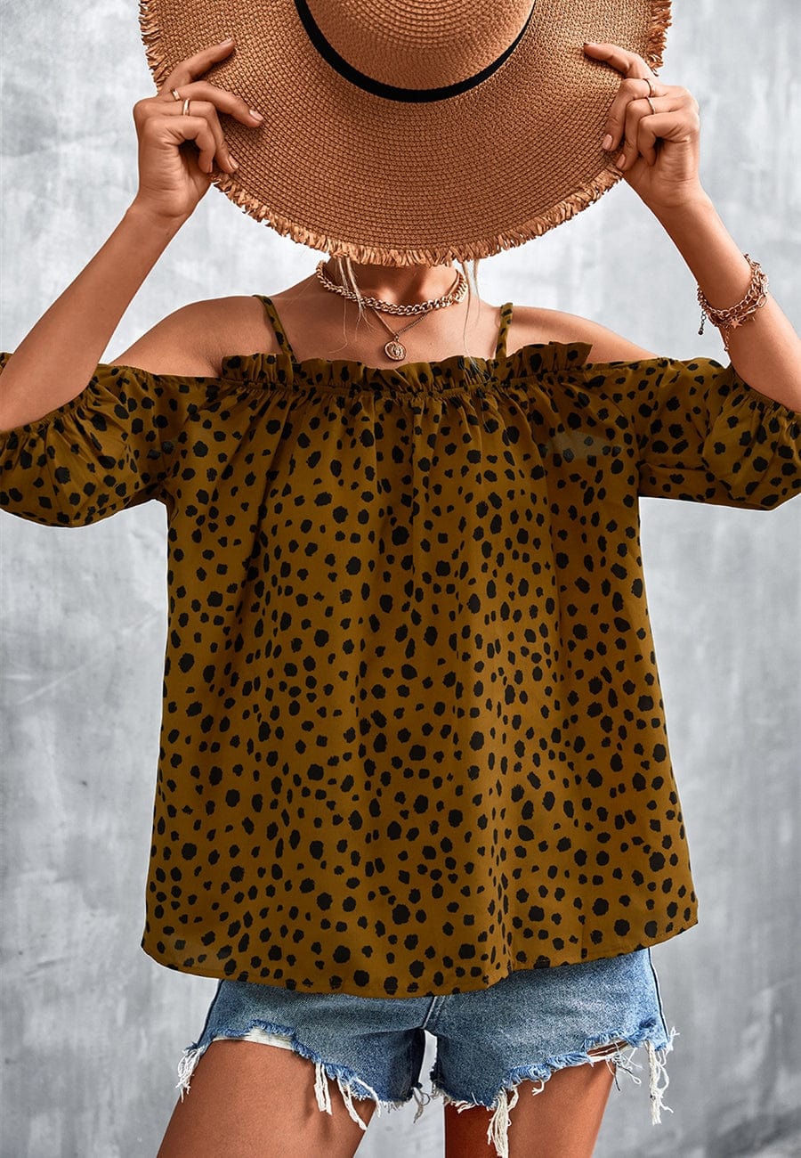 Cheetah Print Cold Shoulder Blouse