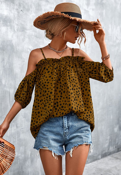 Cheetah Print Cold Shoulder Blouse