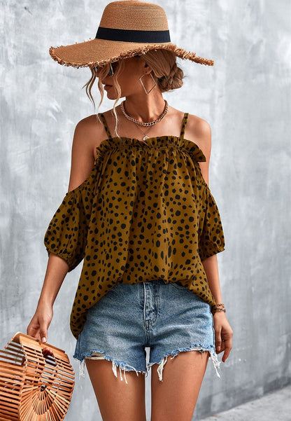 Cheetah Print Cold Shoulder Blouse