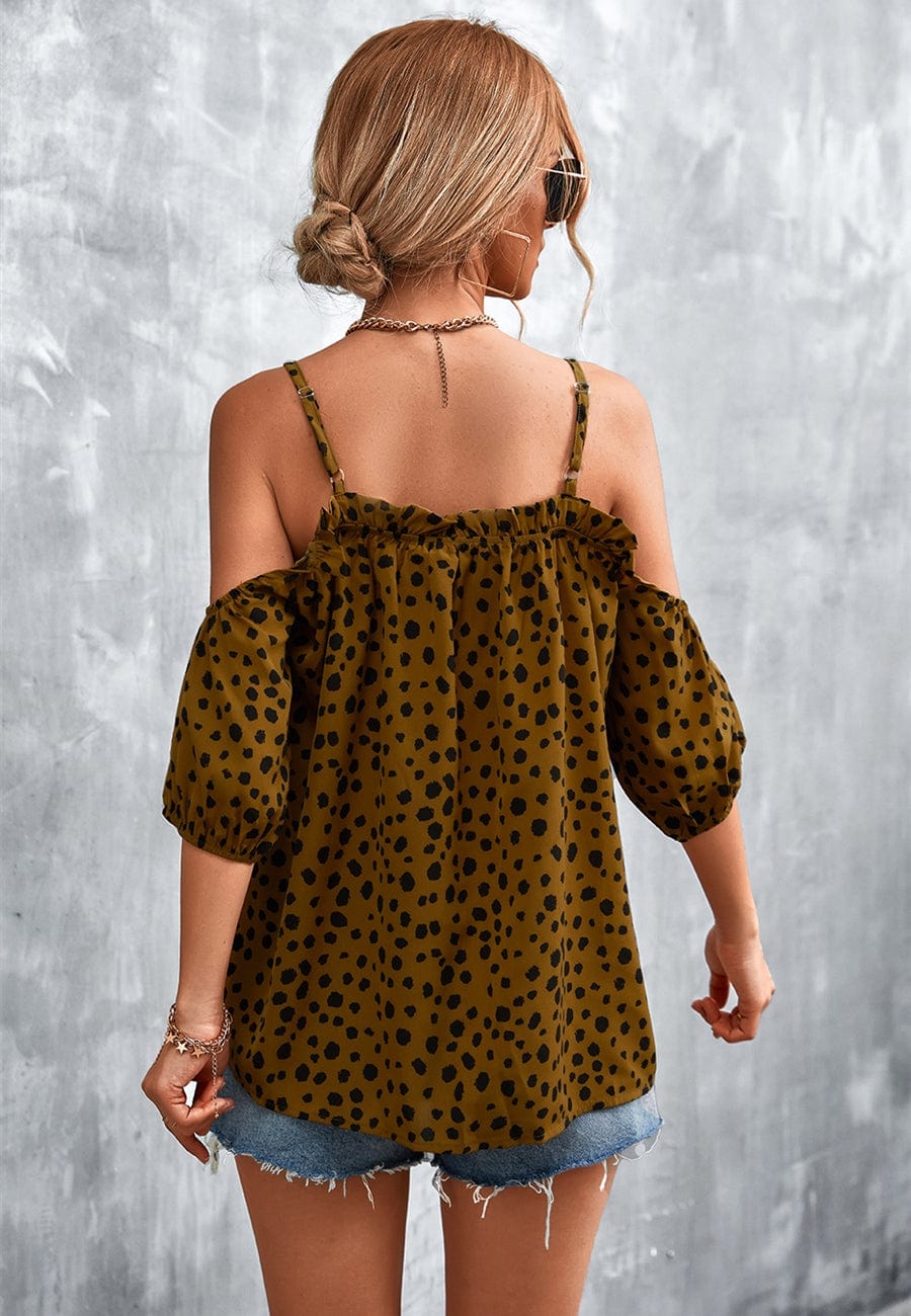 Cheetah Print Cold Shoulder Blouse