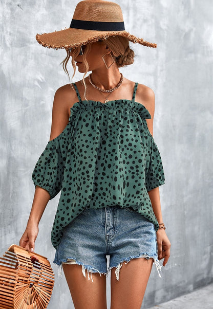 Cheetah Print Cold Shoulder Blouse