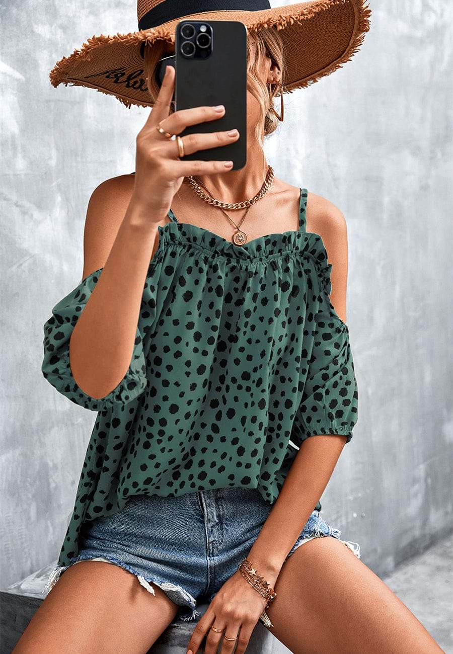 Cheetah Print Cold Shoulder Blouse