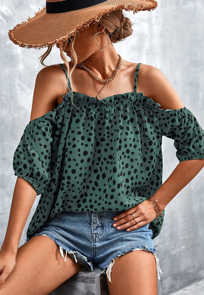 Cheetah Print Cold Shoulder Blouse