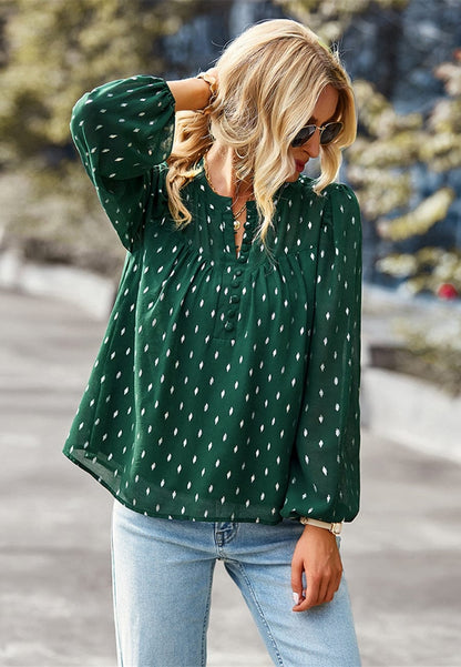 Geometric Print Button Front Blouse