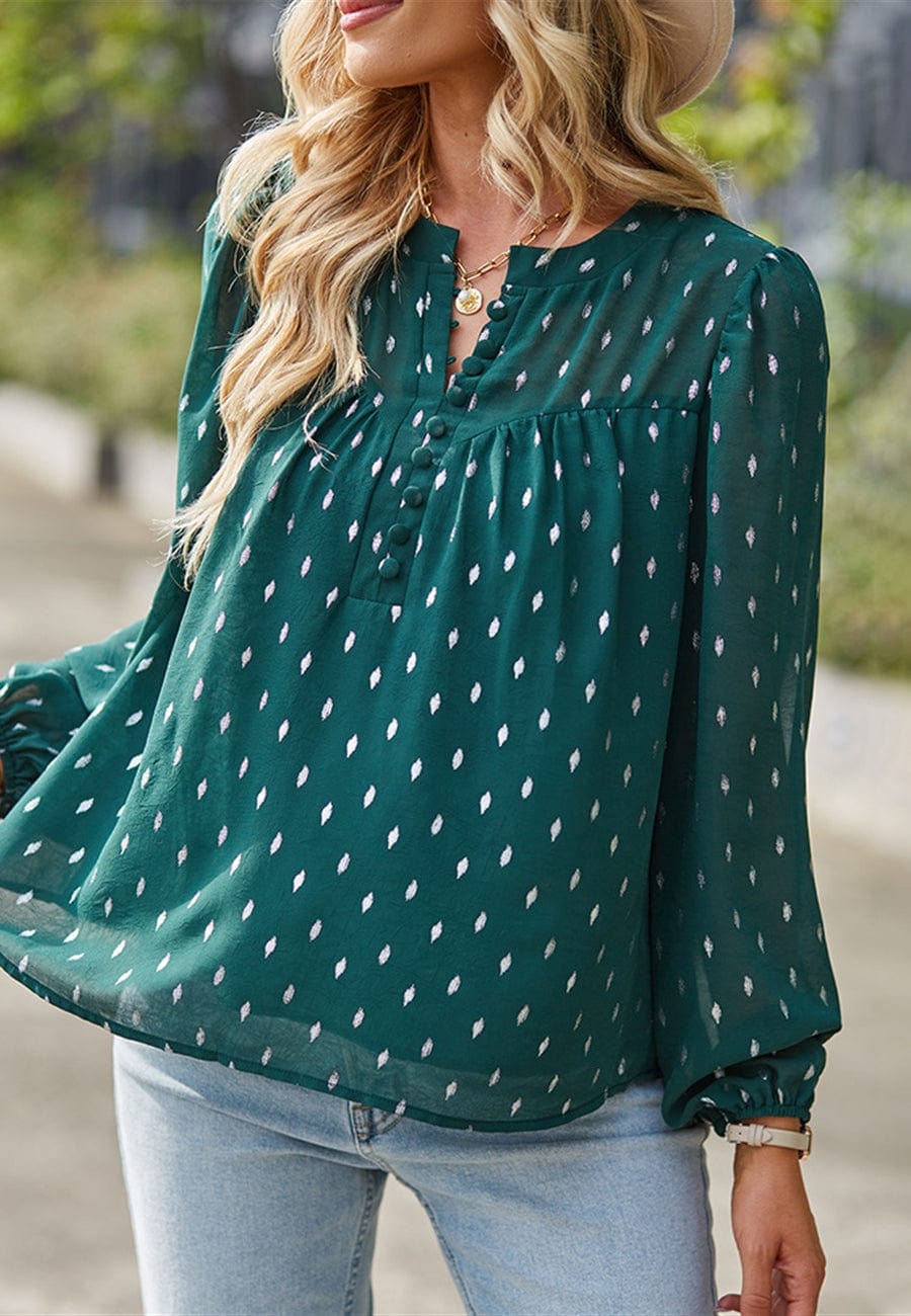 Geometric Print Button Front Blouse