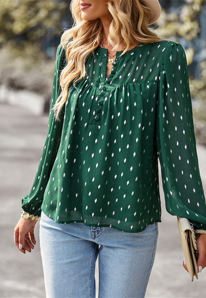 Geometric Print Button Front Blouse