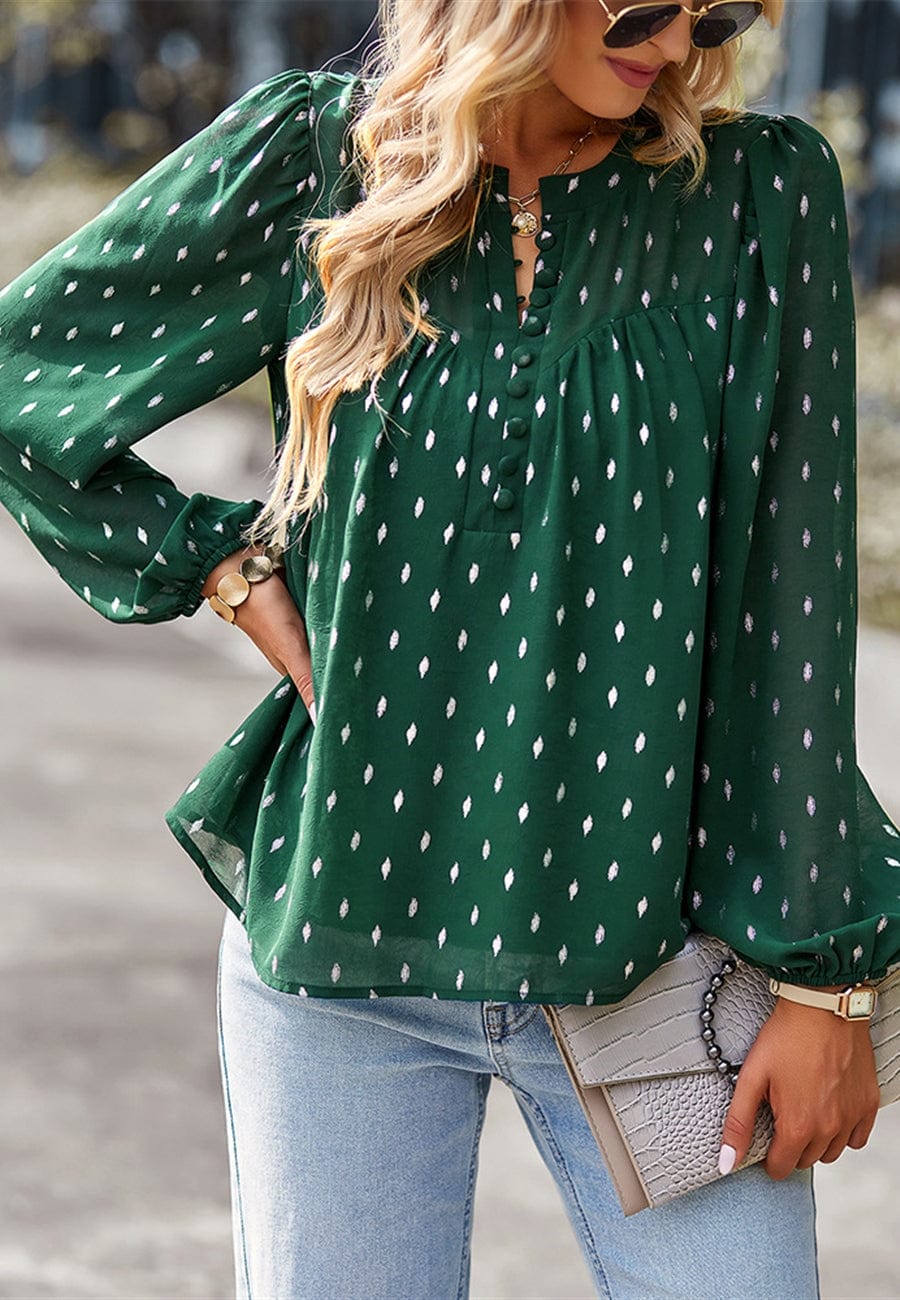 Geometric Print Button Front Blouse