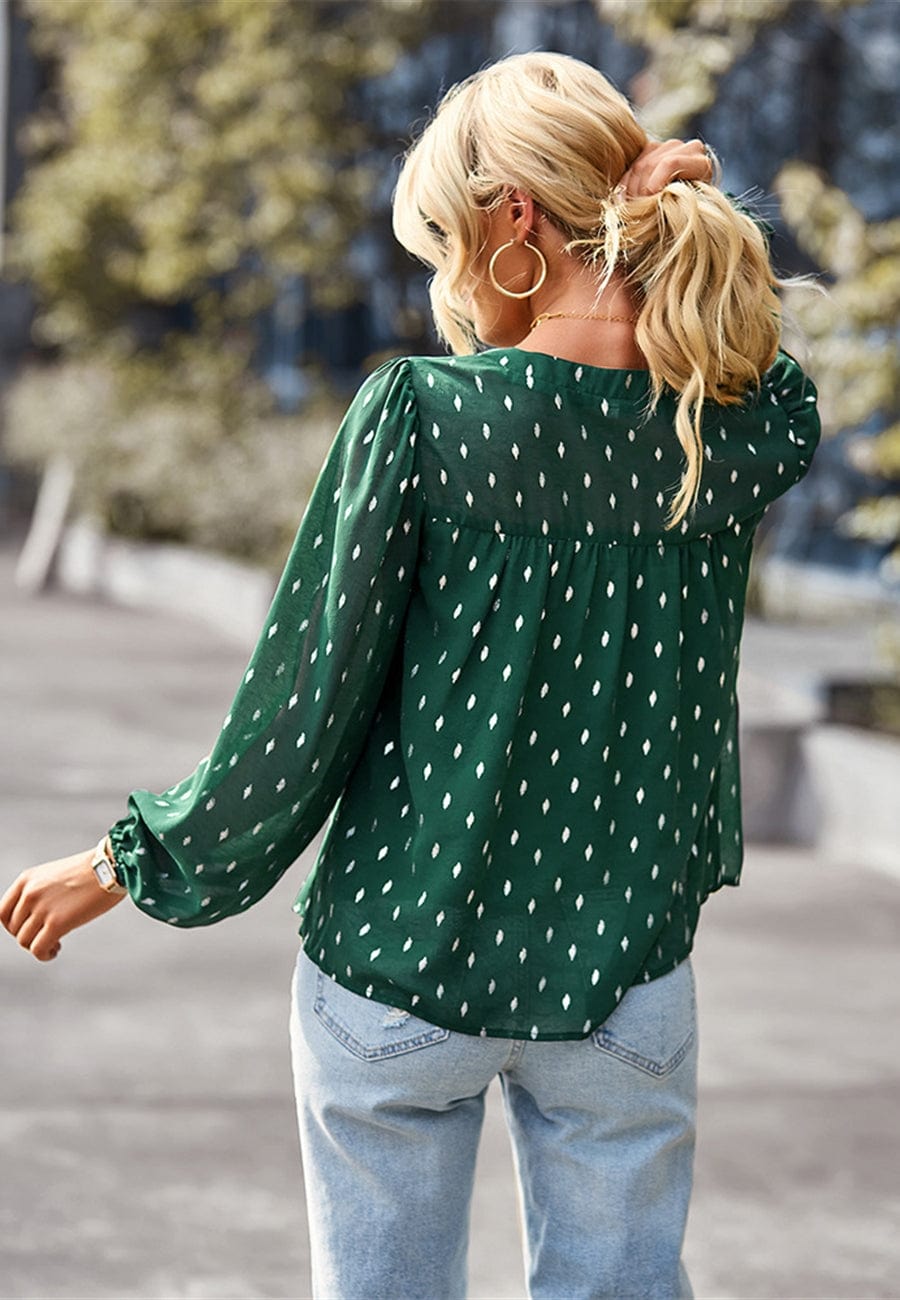 Geometric Print Button Front Blouse