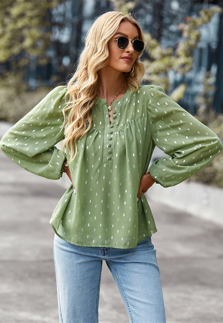 Geometric Print Button Front Blouse