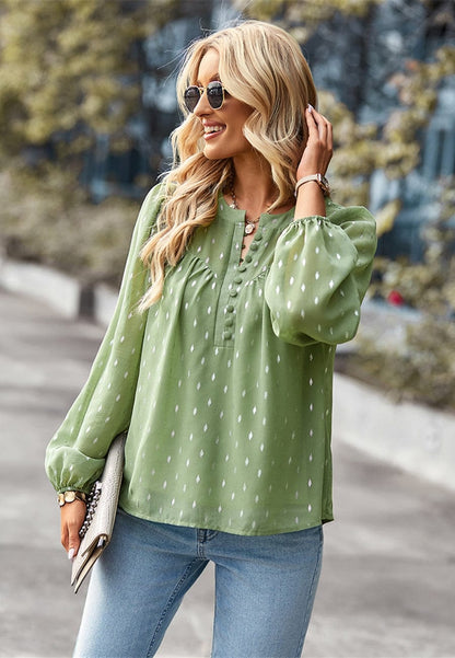 Geometric Print Button Front Blouse