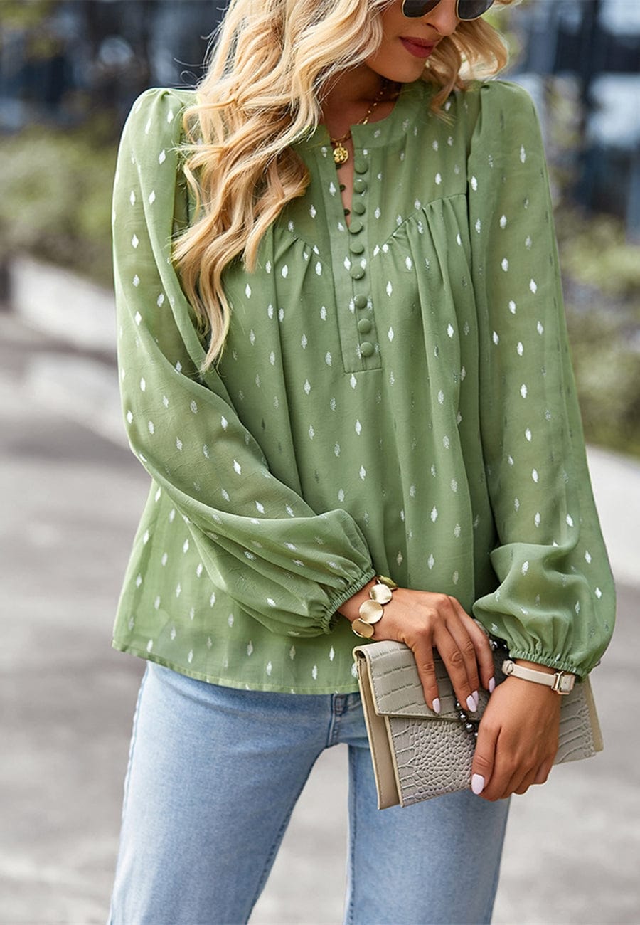 Geometric Print Button Front Blouse