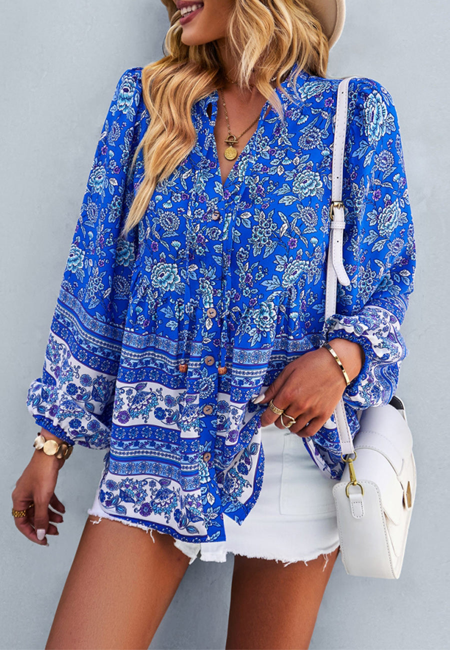 Floral Bohemian Button Down Blouse