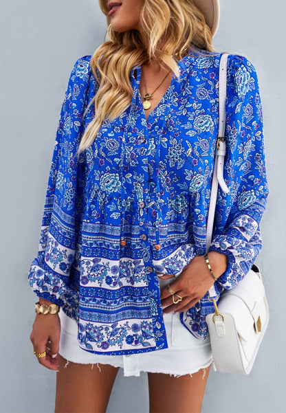 Floral Bohemian Button Down Blouse