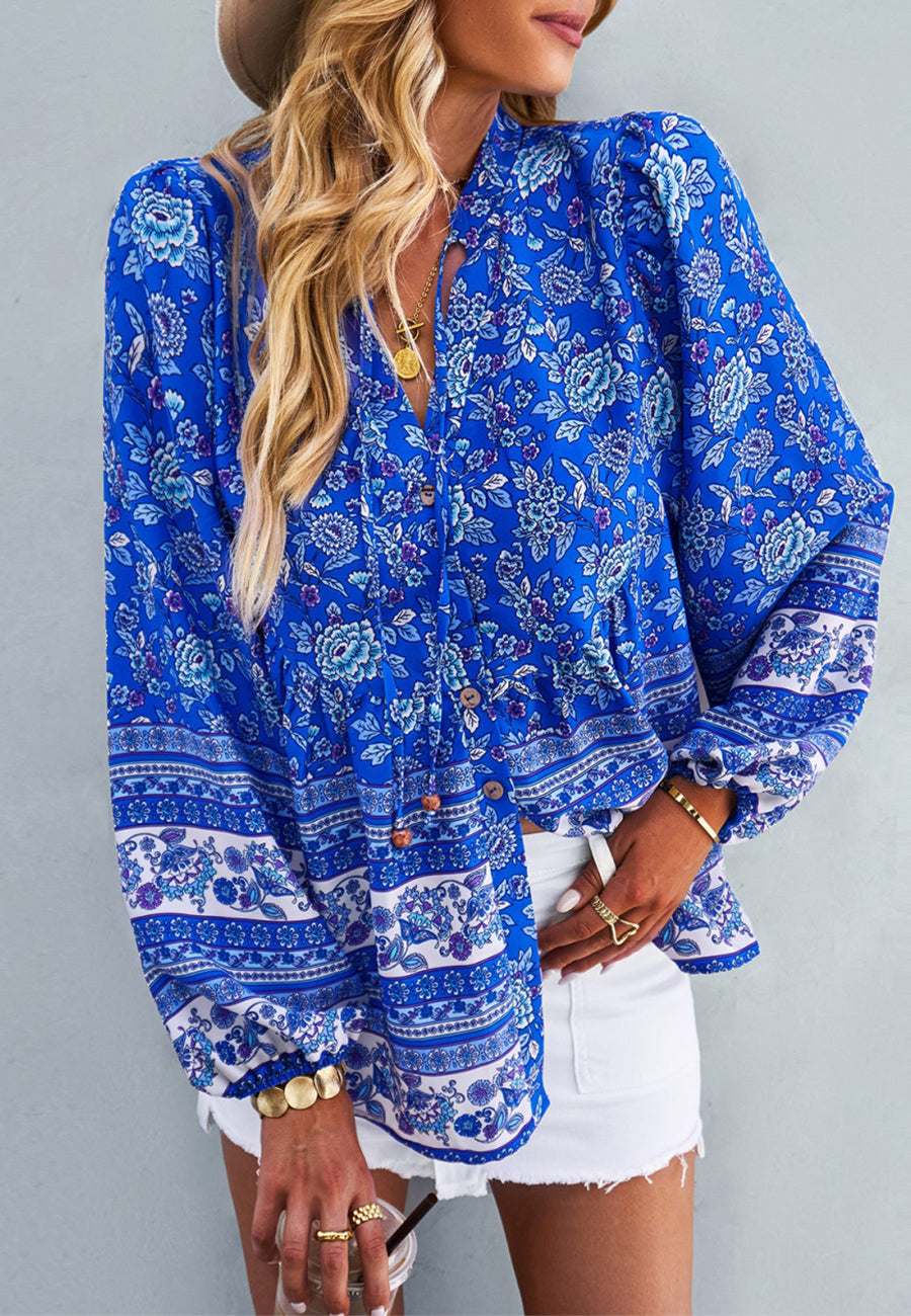 Floral Bohemian Button Down Blouse