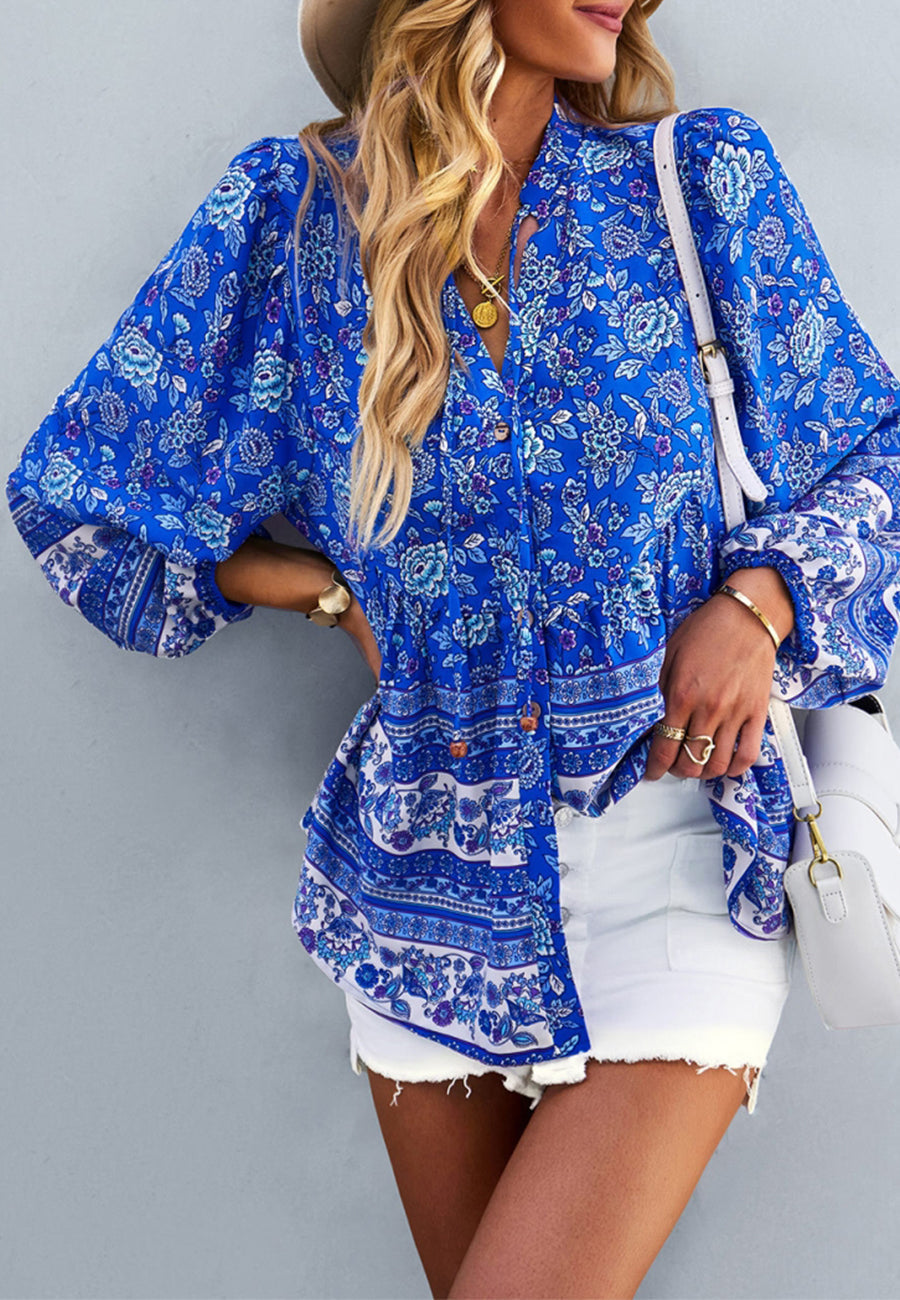 Floral Bohemian Button Down Blouse