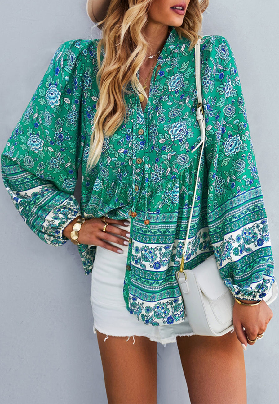 Floral Bohemian Button Down Blouse