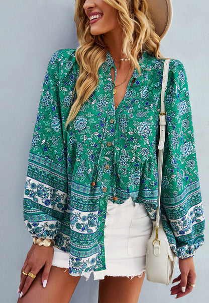 Floral Bohemian Button Down Blouse