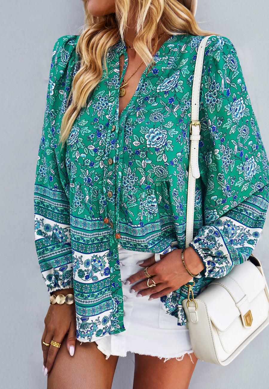 Floral Bohemian Button Down Blouse