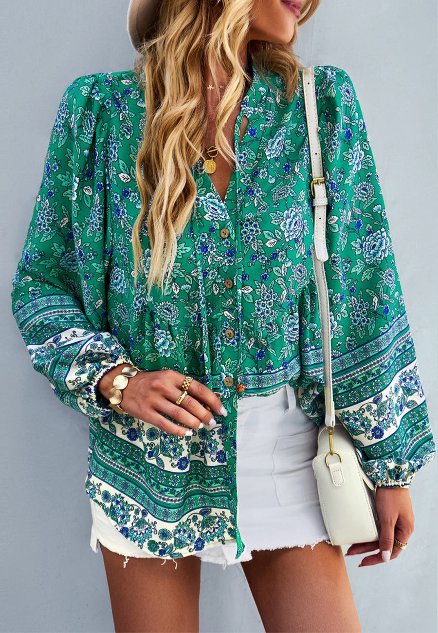 Floral Bohemian Button Down Blouse