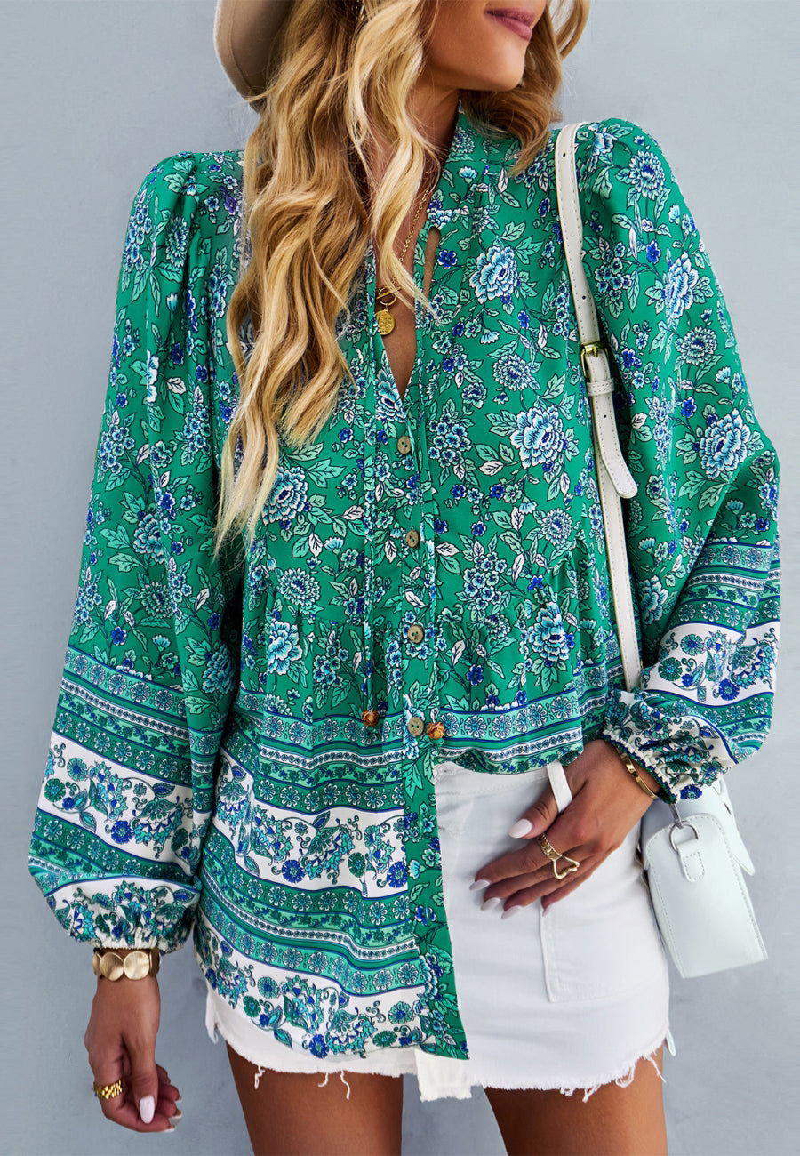 Floral Bohemian Button Down Blouse