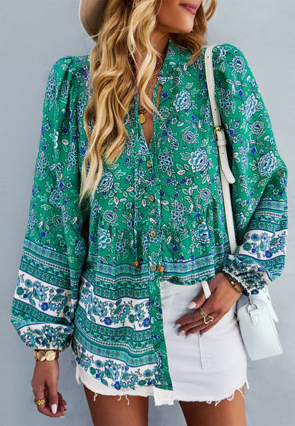 Floral Bohemian Button Down Blouse