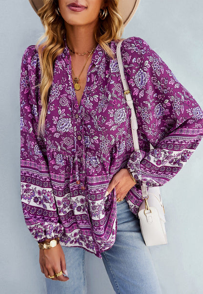 Floral Bohemian Button Down Blouse