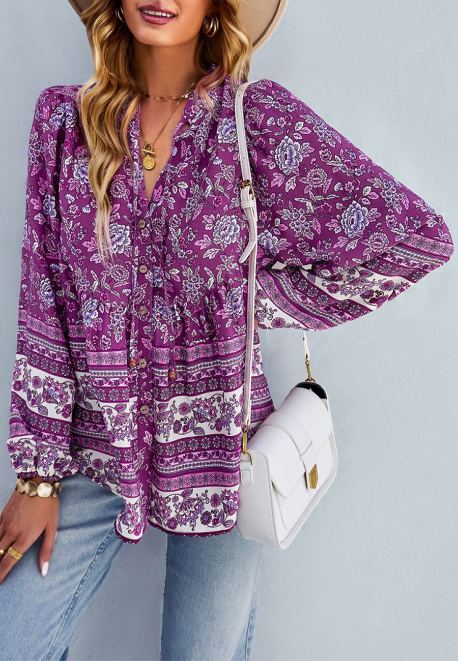 Floral Bohemian Button Down Blouse