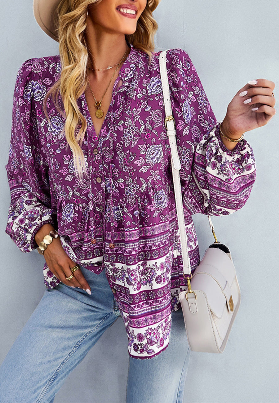 Floral Bohemian Button Down Blouse