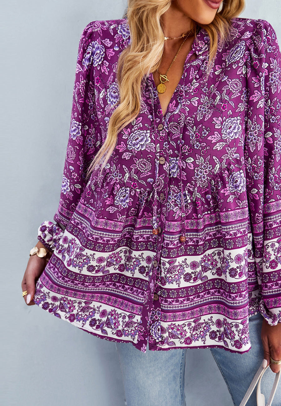 Floral Bohemian Button Down Blouse