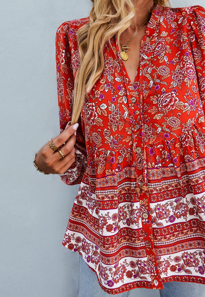 Floral Bohemian Button Down Blouse