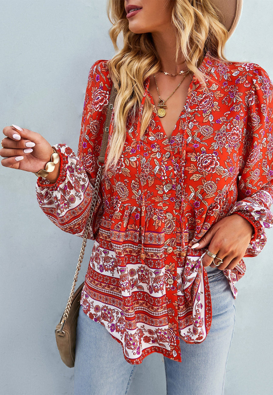 Floral Bohemian Button Down Blouse