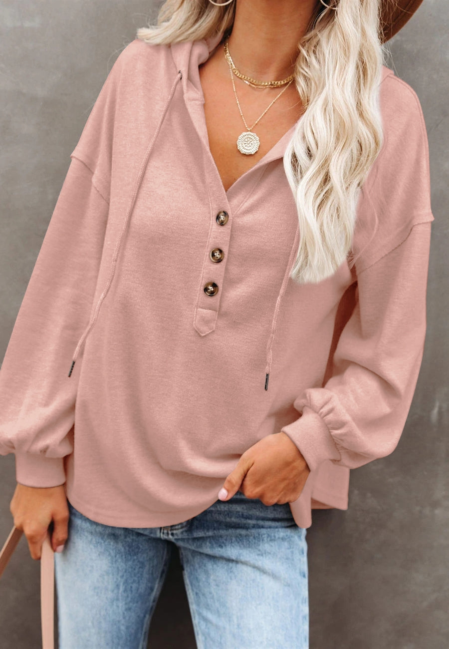 Button Detail Hooded Sweatshirt