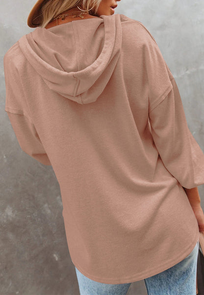 Button Detail Hooded Sweatshirt