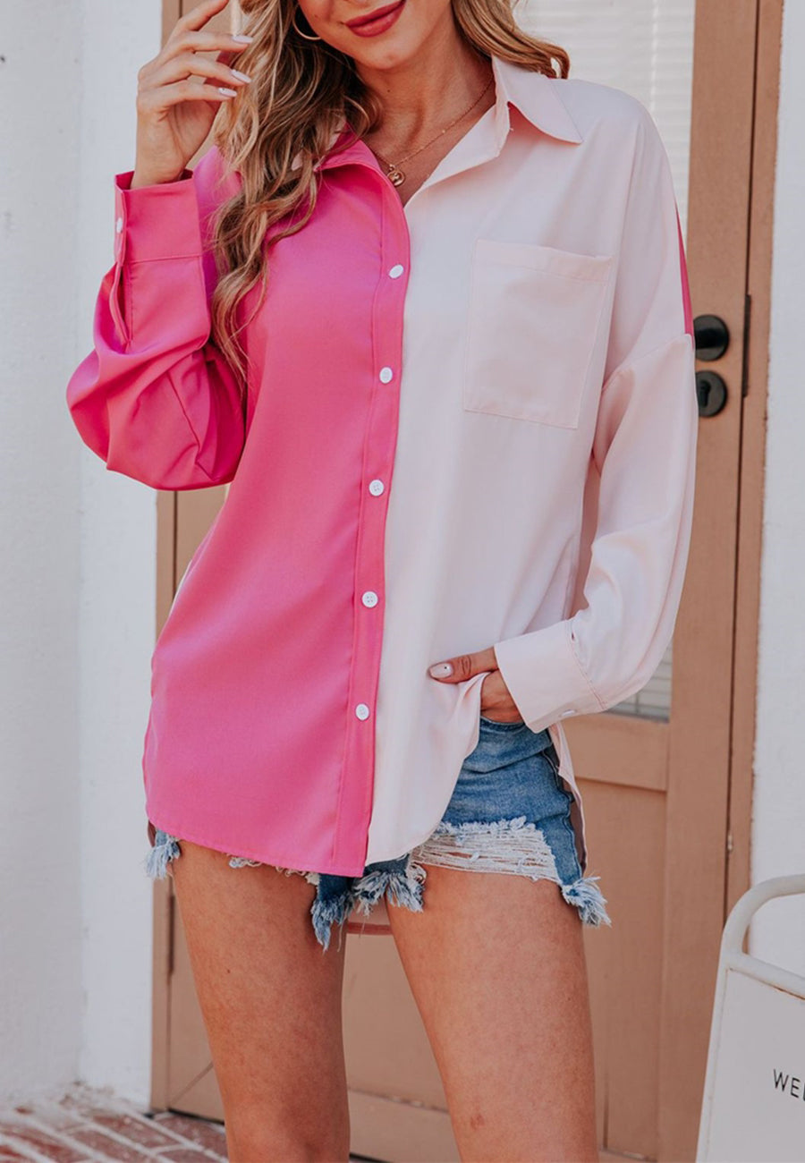 Classic Color Block Button Down Shirt