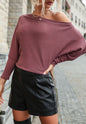 One Shoulder Waffle Knit Classic Sweater