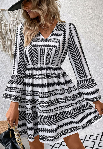 Aztec Print Bell Sleeve Dress