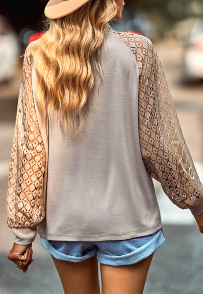 Lace Sleeve Button Sweater