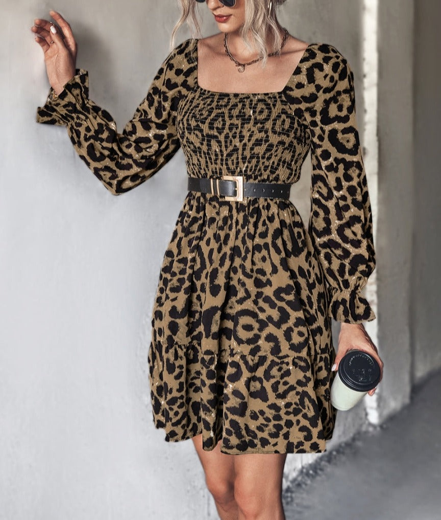 Square Neck Leopard Print Dress