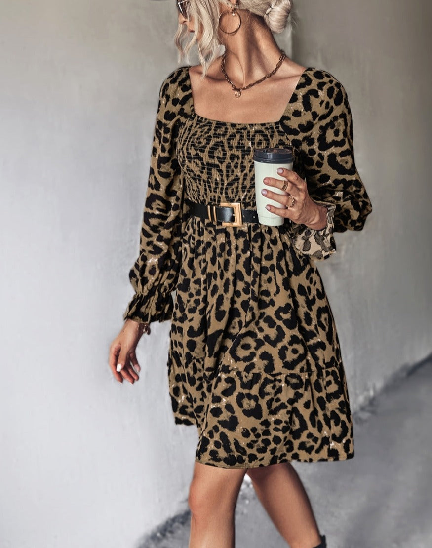 Square Neck Leopard Print Dress