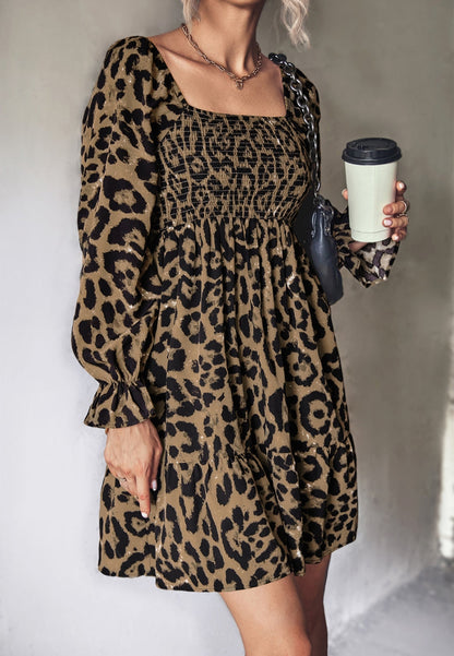 Square Neck Leopard Print Dress