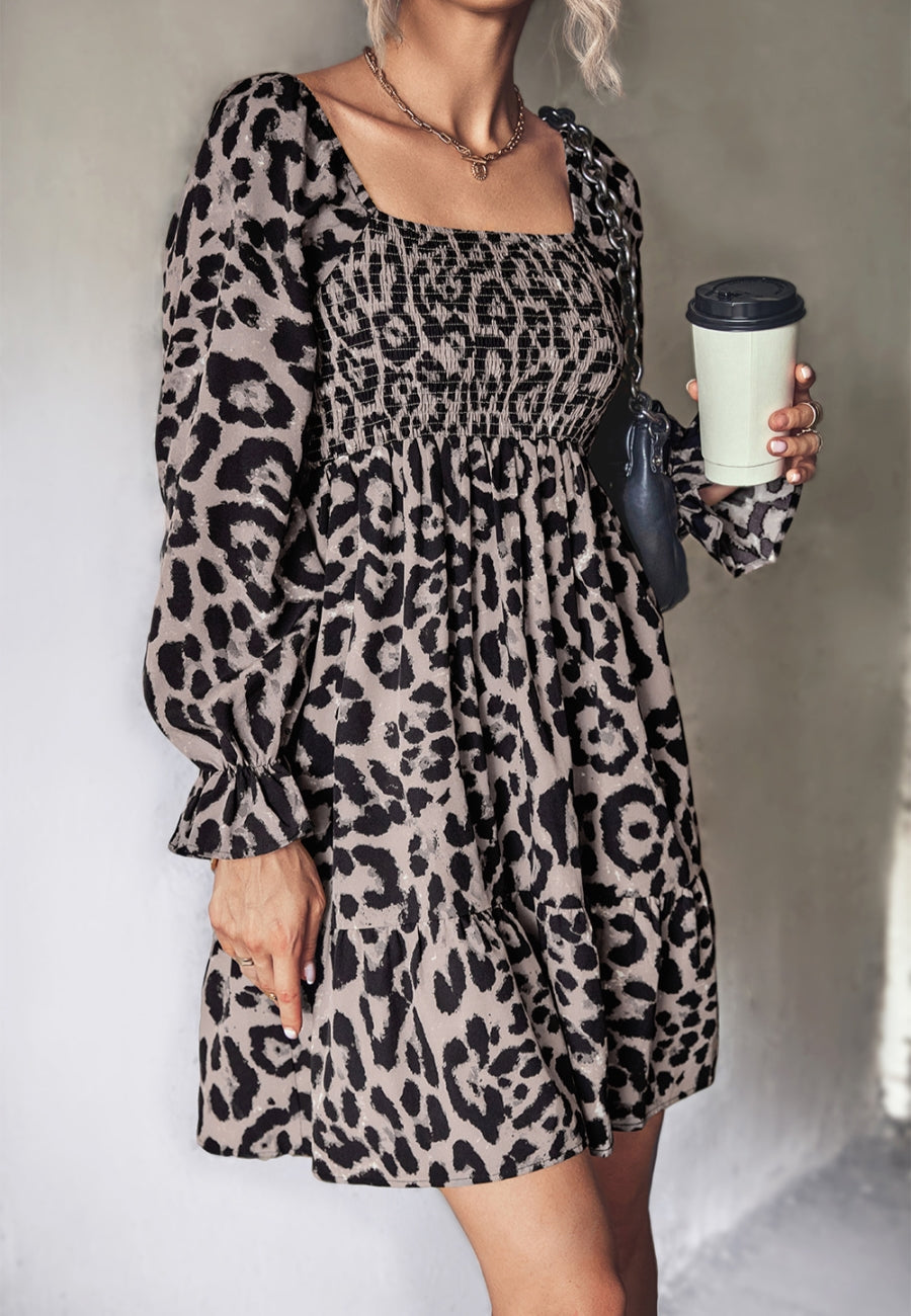 Square Neck Leopard Print Dress