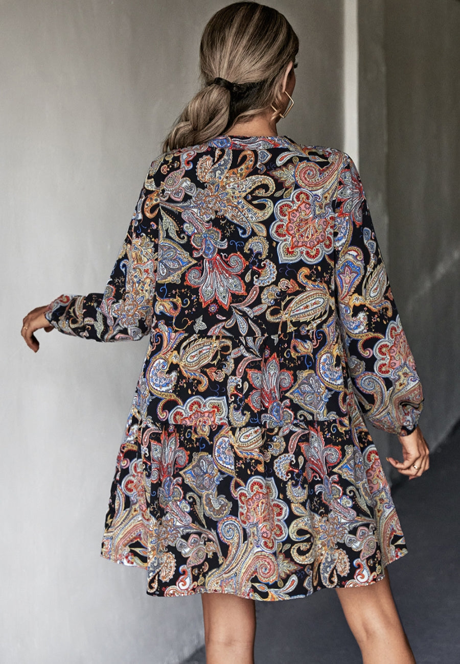 Tie Neck Paisley Print Dress