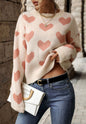 Heart Print Drop Shoulder Sweater