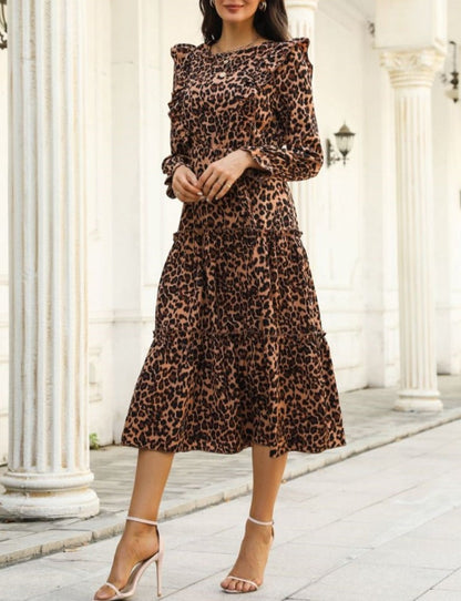 Leopard Print Ruffle Front Dress