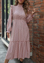 Shirred Neck Polka Dot Dress